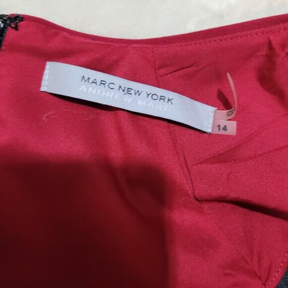 Marc New York by Andrew Marc Gray Pencil Dress, Red Striped Shoulders - Size 14 - Picture 5 of 10